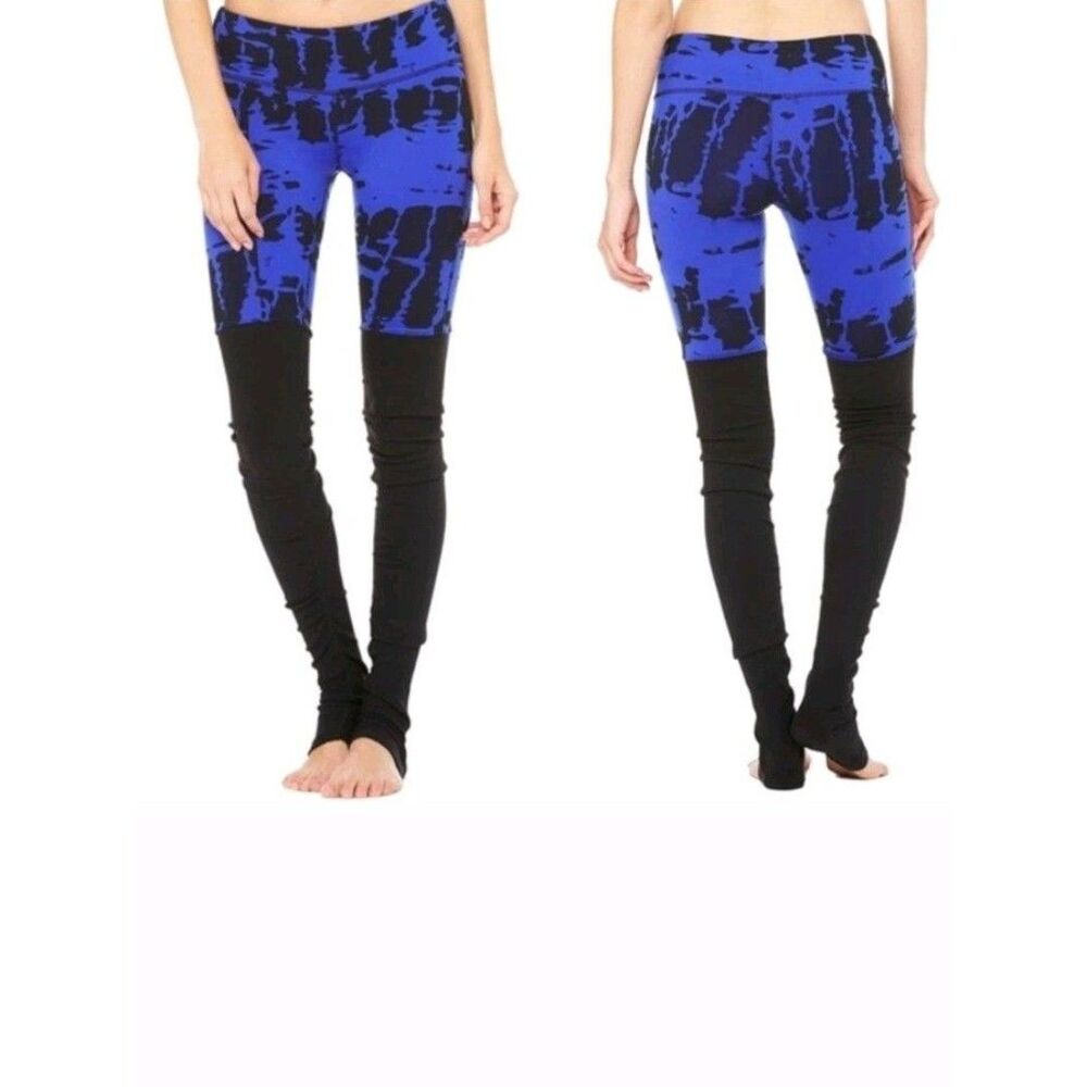 ALO Yoga Goddess Leggings Ribbed Blue Black Womens Activewear Athletic Sz Small